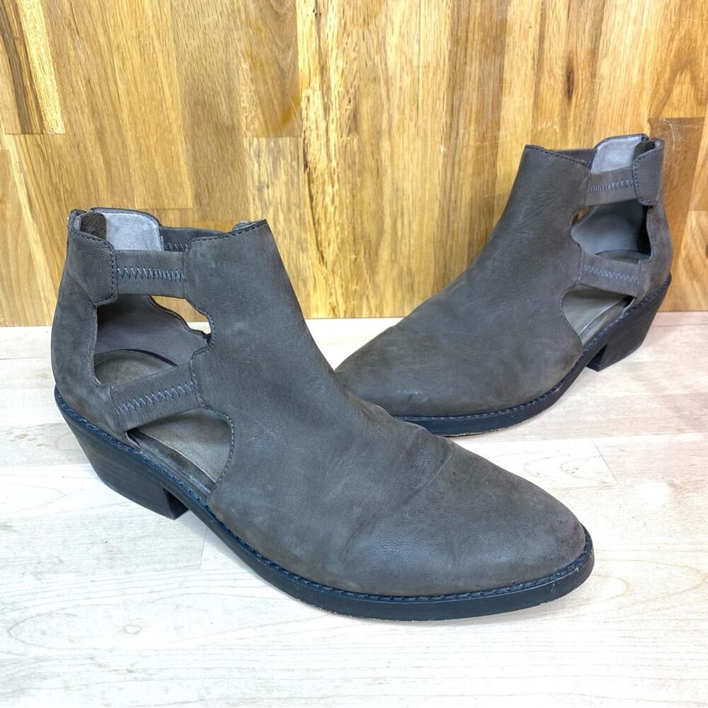 Eileen Fisher Banda Tumbled Nubuck Leather Cutout Ankle Boots 8
